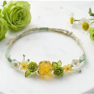 Vintage New Chinese Style Lucky Rose Crystal Braided Bracelet Women Handmade Adjustable Auspicious Blessing Fortune Multi Color