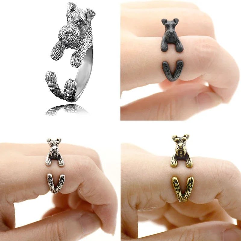 5 Style Miniature Schnauzer & Rat Terrier & Pomeranian & Bull Terrier & Boston Terrier Dog Ring Men Anel Animal Rings for Women