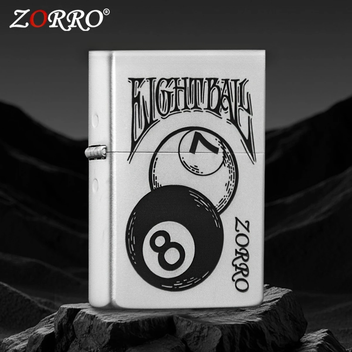 Genuine ZORRO Sand Chrome Billiard Kerosine Lighter, Exquisitely Carved Retro, Men's Cigarette Accessories Gift