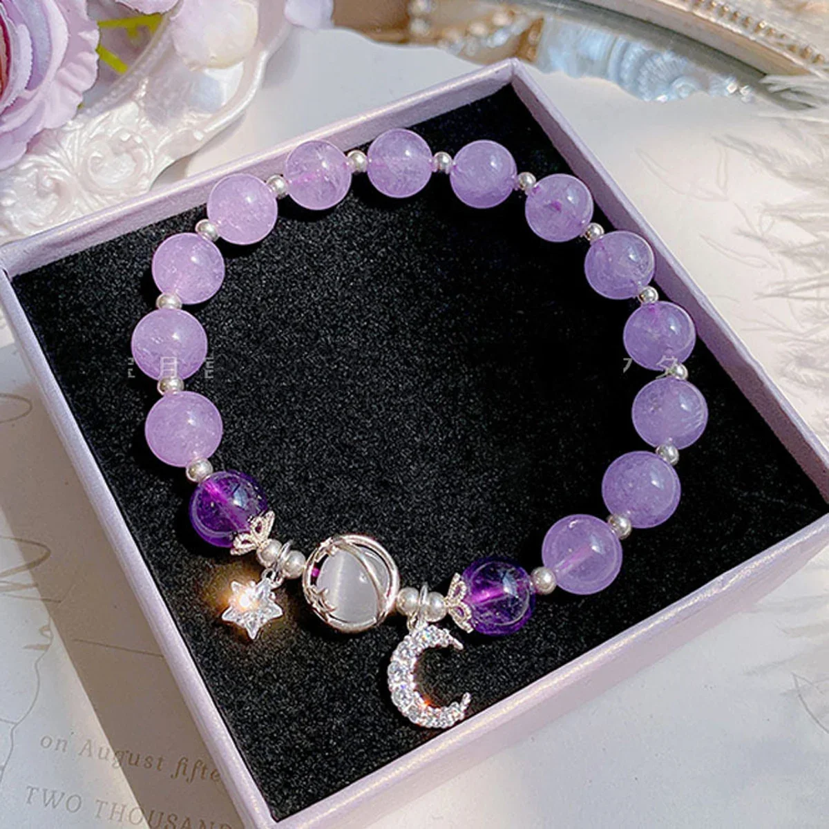 1 Starry Cat's Eye Stone Bracelet For Female Instagram In A Niche Design, New Grey Moonlight Star Moon Crystal Bracelet-805088