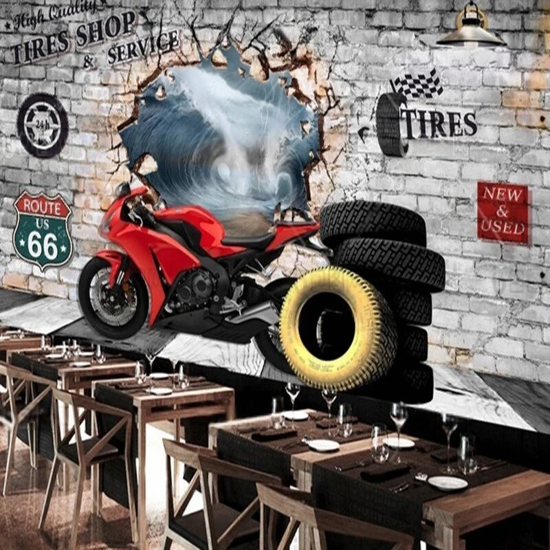 Retro 3D brick wall motorcycle workwear custom TV bedroom luxurious home decoration background wall