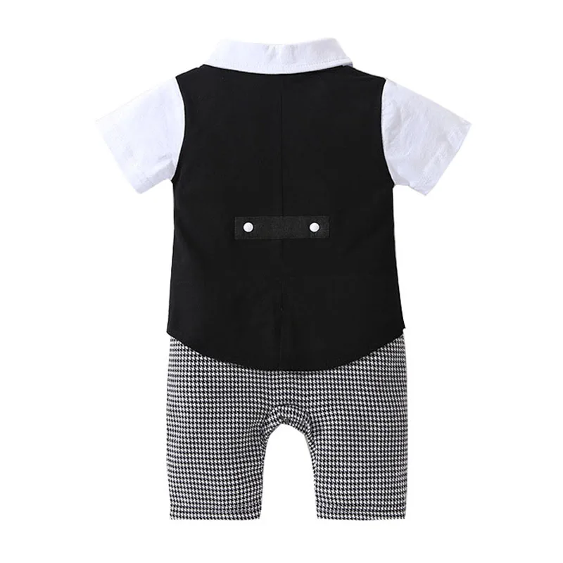 Rompers for Baby Boy Baptism Clothes England Plaid Formal Jumpsuit Baby One Pieces Baptism Romper Baby Gentleman Clothes 3-18M