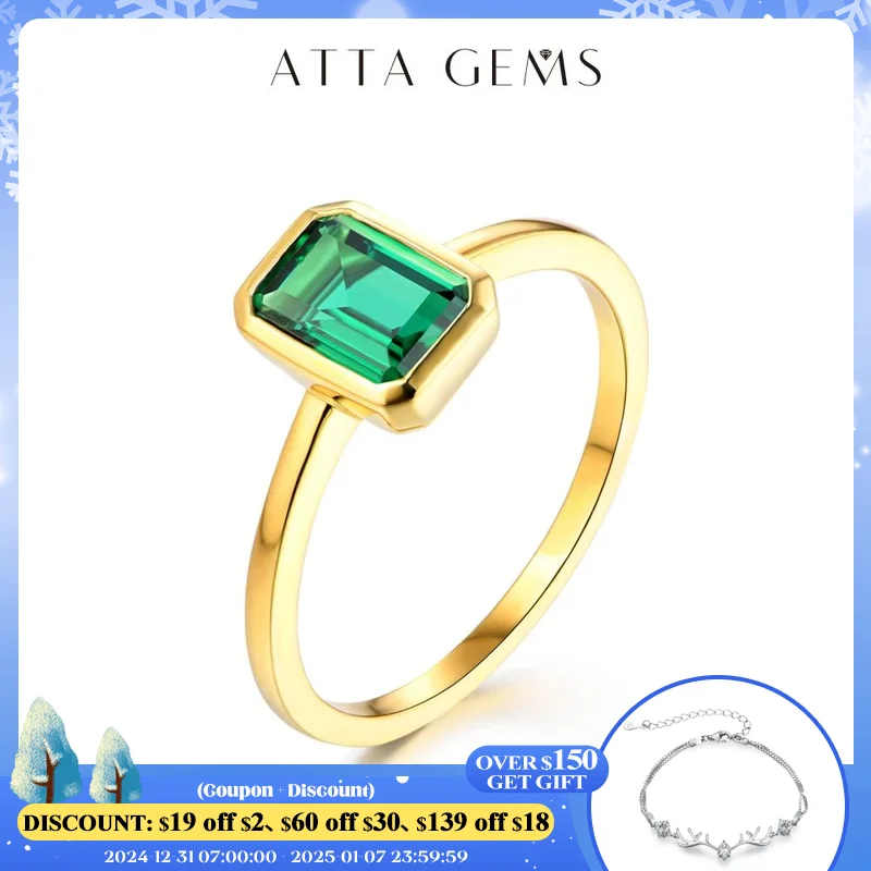 ATTAGEMS 18K Gold Plated Emerald Rings for Women Real Silver 925 Ring Mens Jewelry Brand Anniversary Party Gift Wholesale