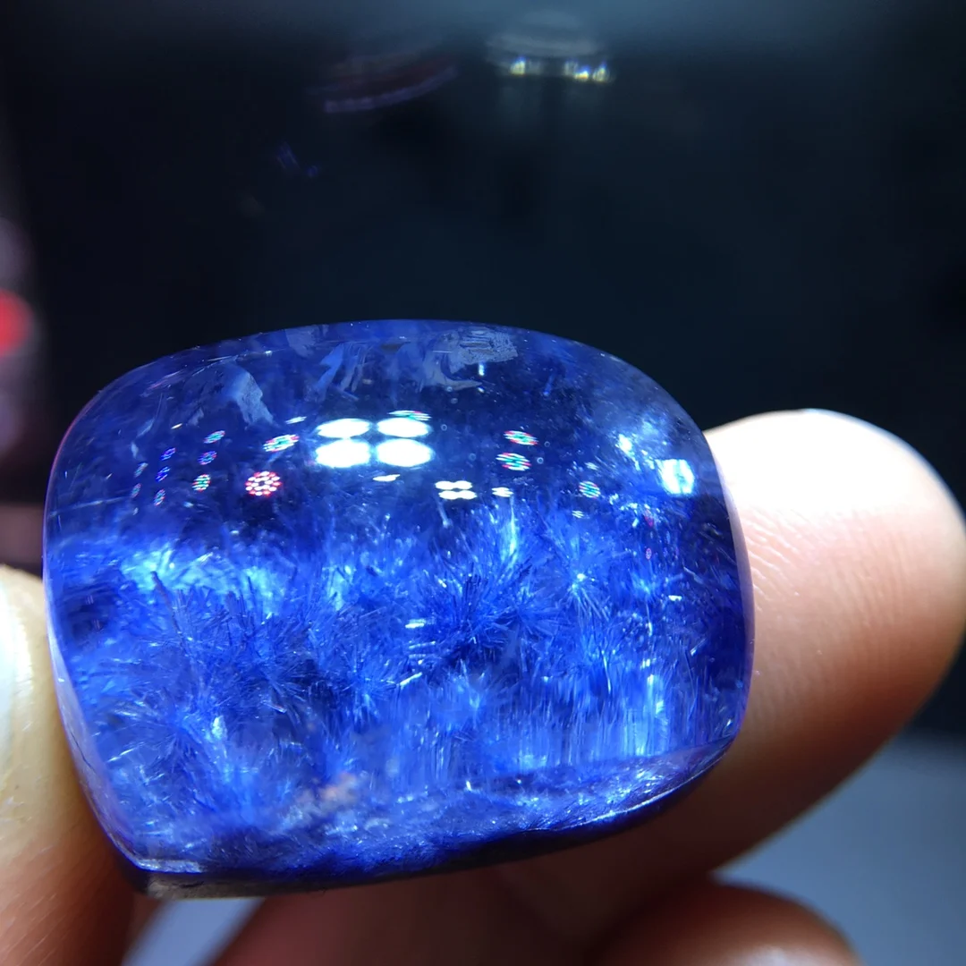 Natural Blue Rutilated Dumortierite Quartz Pendant 24.2/18.5/14.6mm Rectangle Clear Flower Necklace Gold Jewelry AAAAAAA