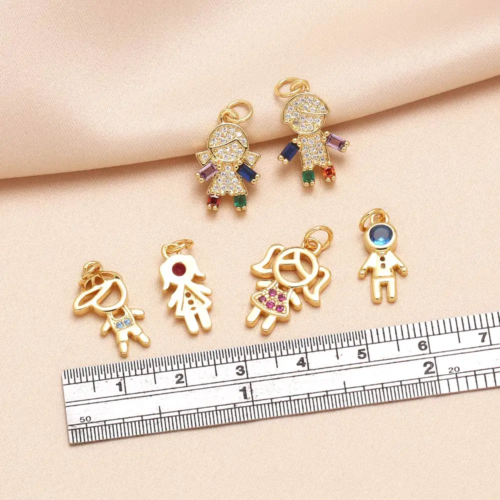 OCESRIO Multicolor Crystal Boy Girl Pendant for Necklaces Copper Gold Plated Handmade Jewelry Making Component Wholesale pdtb744