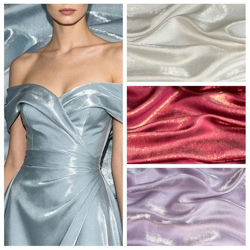 

Golden Shimmer Iridescent Glitter Fabric By The Meter for DIY Hanfu Evening Dress Skirts Clothing Sewing Shiny Rayon Satin Cloth