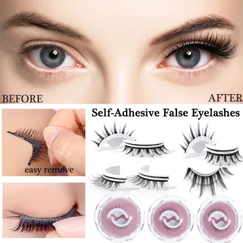 1คู่ Natural Self-กาวขนตาปลอมนุ่ม3D Mink Lashes กาวตัวต่อขนตา Handmade Reusable Eyelashes แต่งหน้า