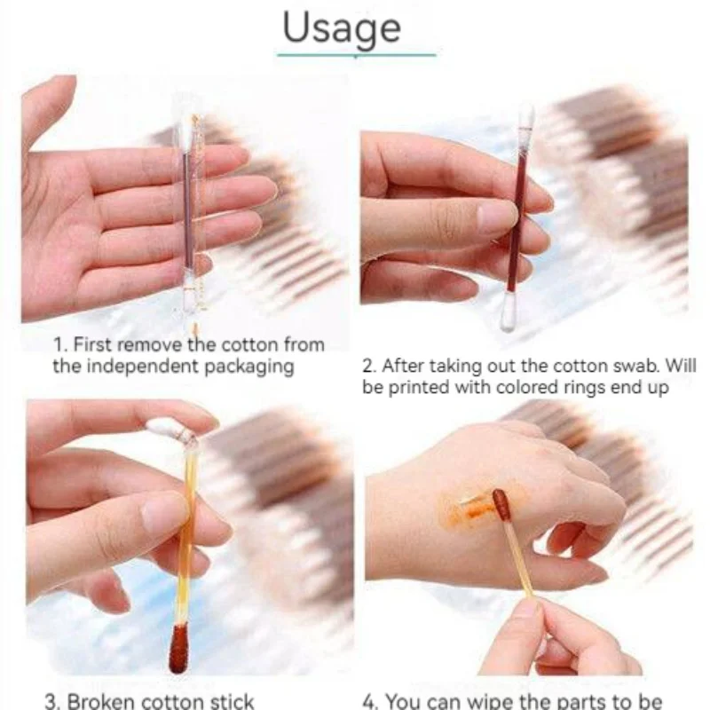 100PCS Iodine Swab Sticks Individually Wrapped First Aid Alcohol Cotton Swabs for Wound Prevent Cleaning in Nasal Ears Bruise