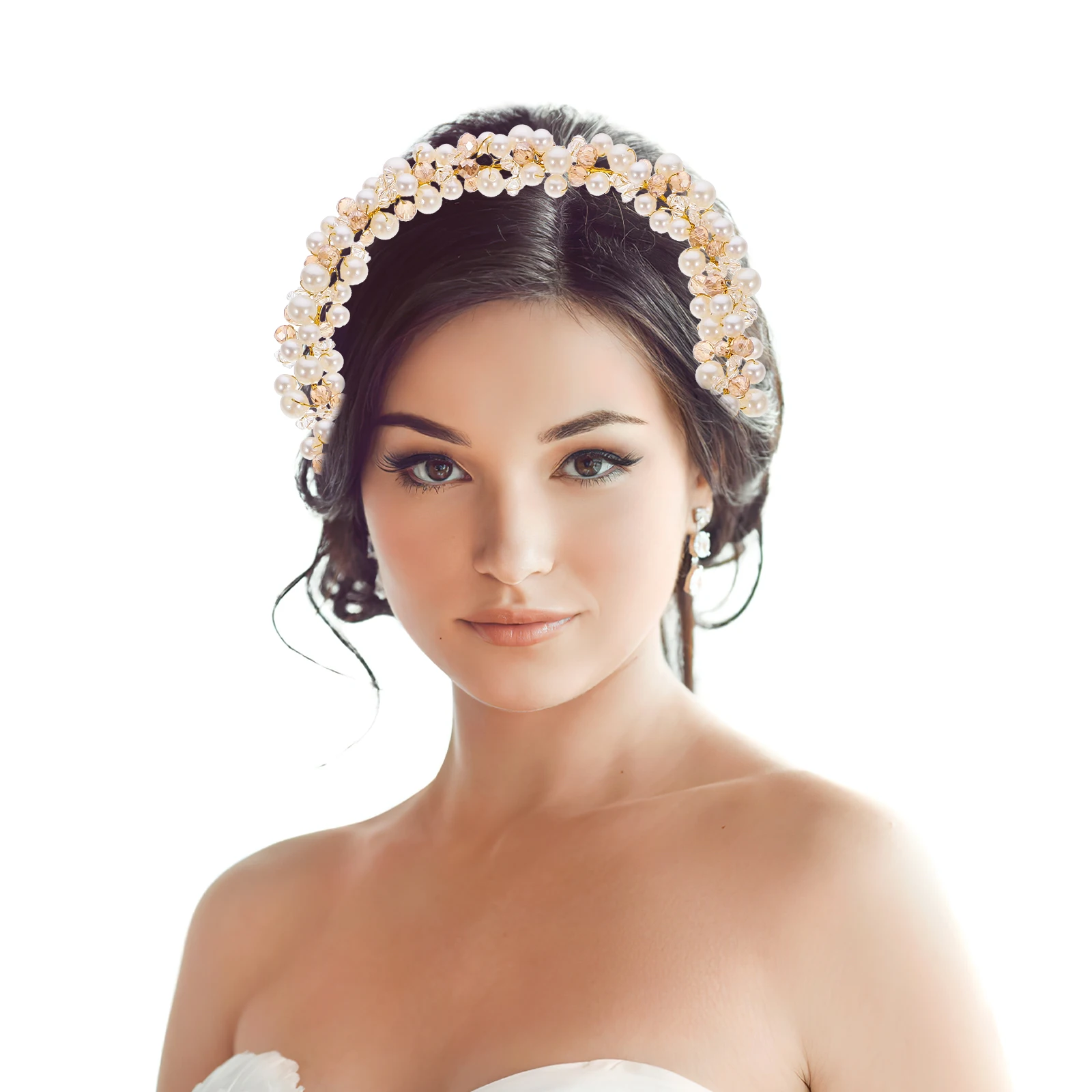 

Adjustable Rhinestone Pearl Headband for Women Girls Bridal Wedding Party Elegant Hair Accessories Headbands Hairband for Bride