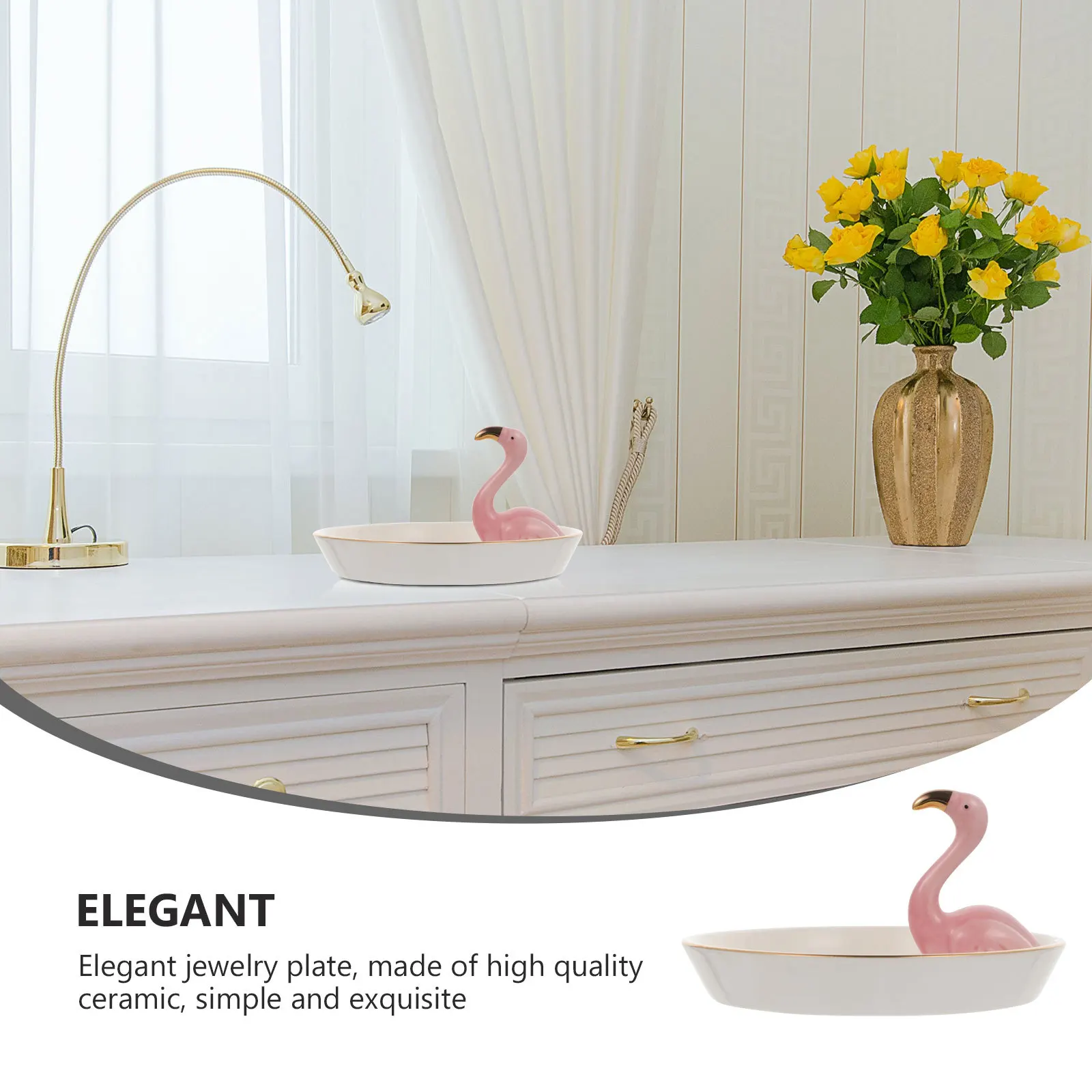 

1Pcs Jewelry Tray Flamingo Design Ceramic Organizer Durable Jewelry Display for Rings Earrings Necklaces Storage Dish Decoration