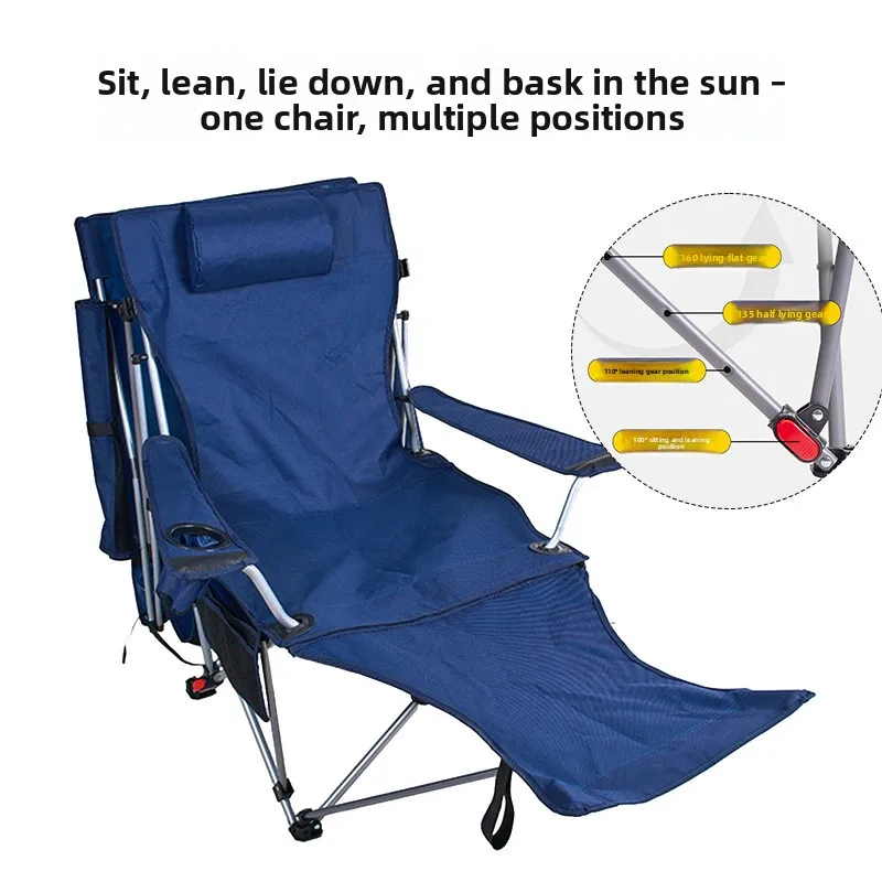 Blue Ceiling  Outdoor Folding Sunshade Chair Camping Recliner Portable Armrest Sitting Lying