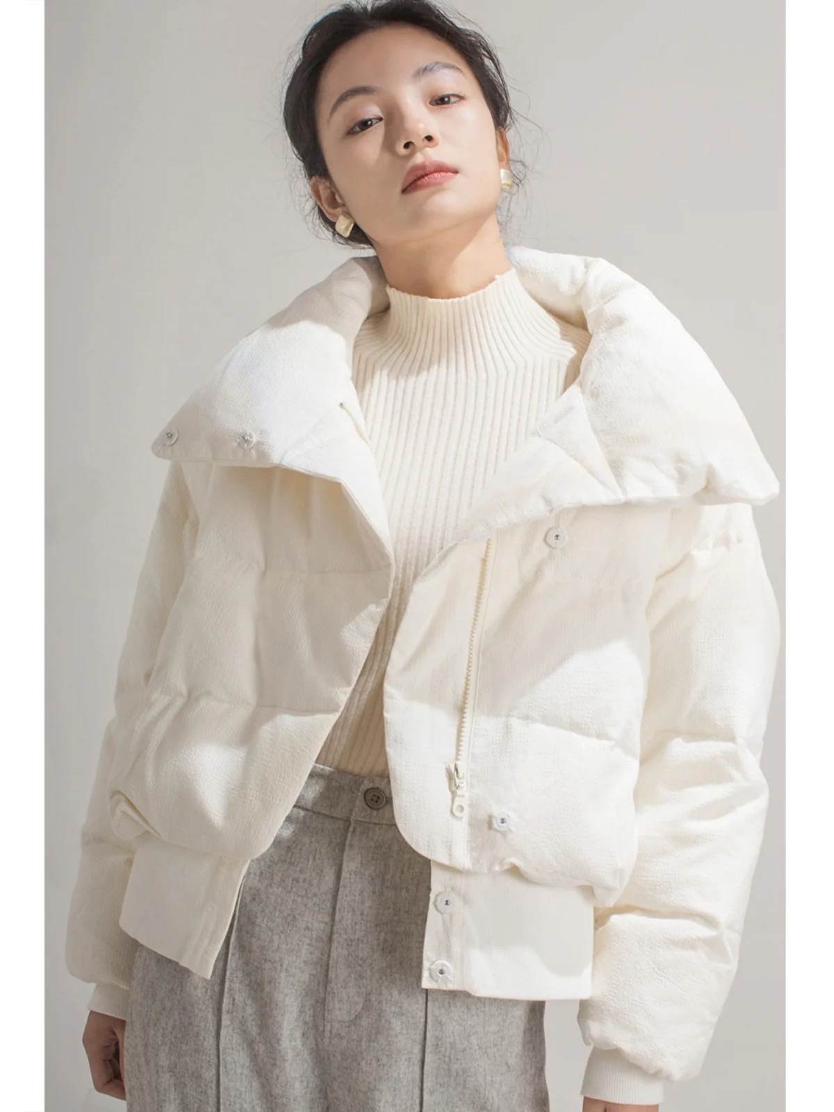 

Original Hide Retro Winter Chic mat Stand Collar ort White Du down INS Women's Jaet Lightweight down Coat