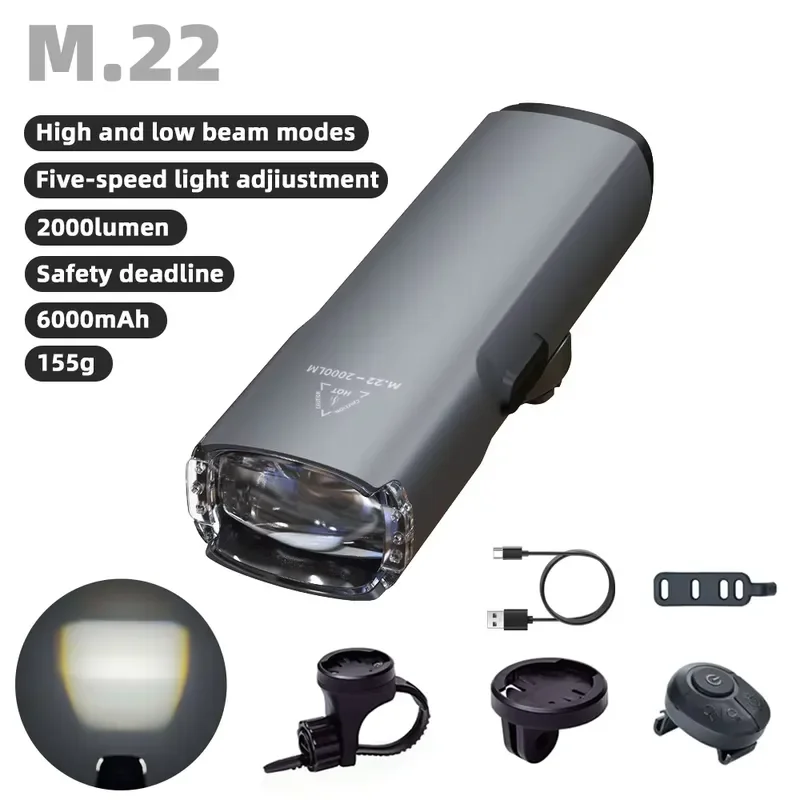 Rechargeable 2000 Lumen LED Bicycle Headlight Handlebar Flashlight Wireless Remote Control IP66 Waterproof for MTB Night