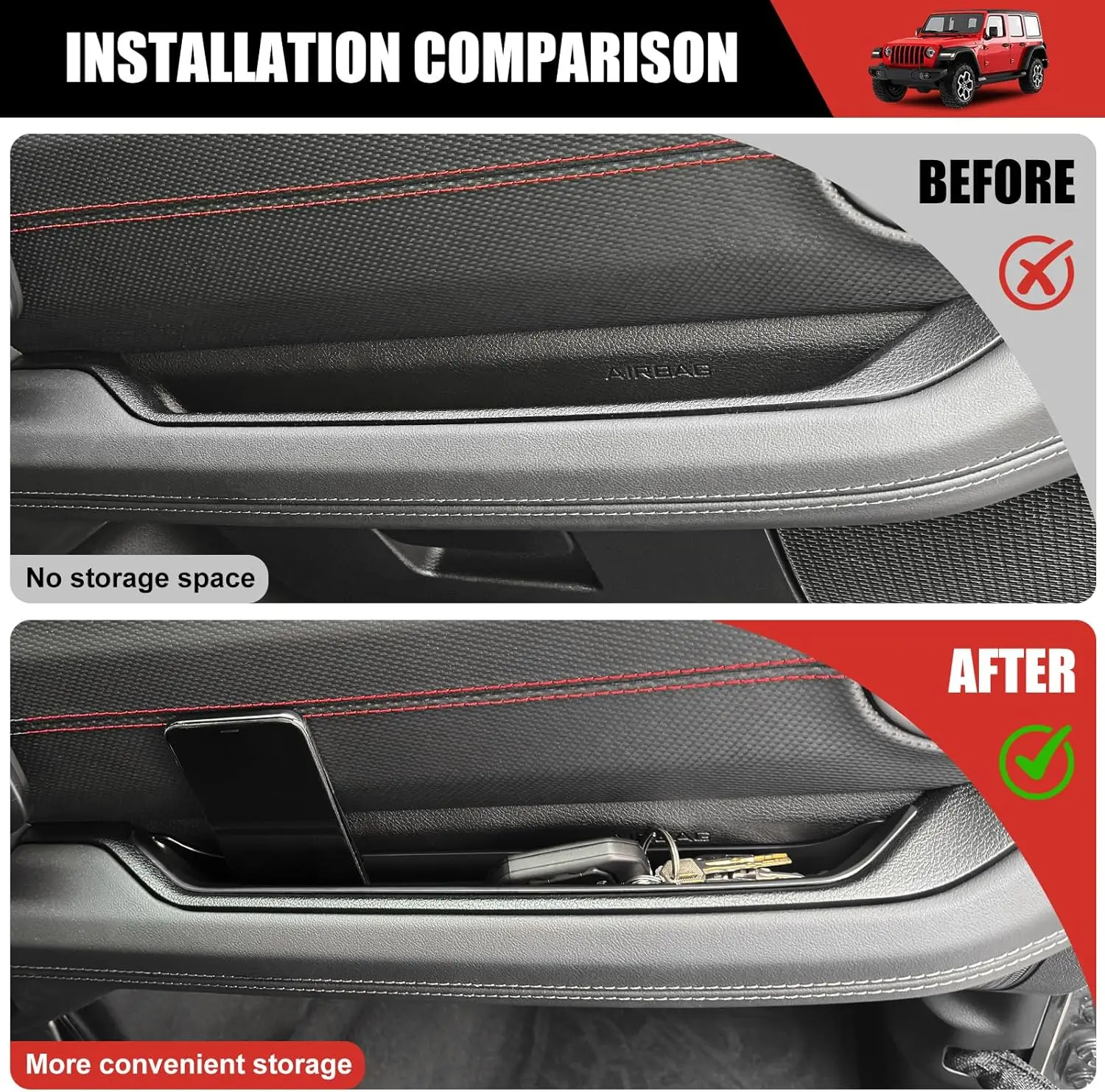 For 2024 Jeep Wrangler JL/4XE Passenger Side Grab Tray 2025 Car Grab Bar Tray For Jeep Gladiator JT Storage Bin Organizer