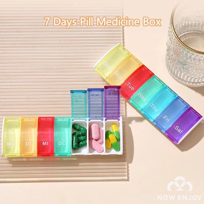 NOW ENJOY Mini 7 Days Pill Medicine Box Weekly Tablet Holder Storage Transparent Pill Case Organizer Container Clear