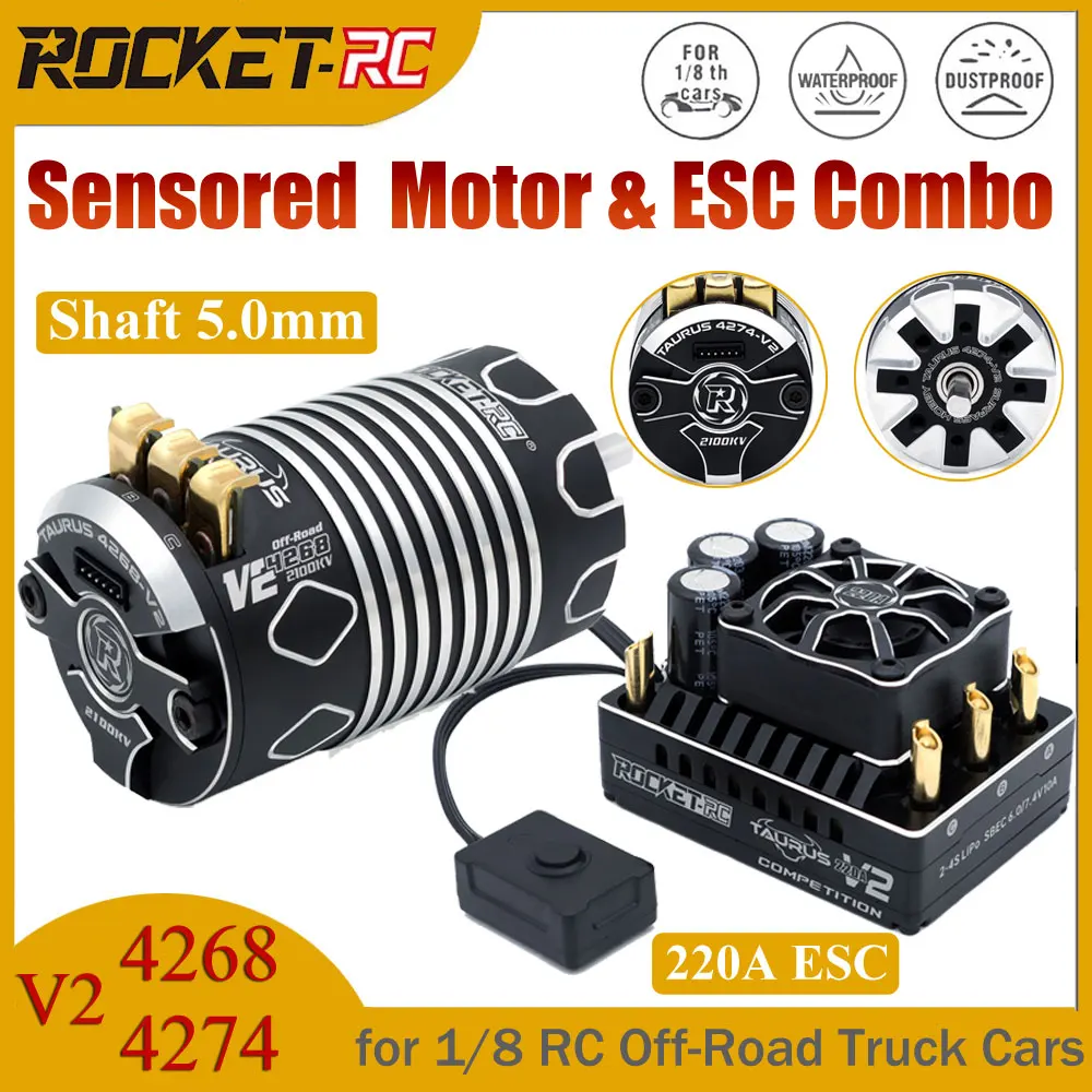 

220A ESC & 4274 4268 V2 Brushless Motor Sensored Waterproof 7.4V/6A BEC for 1/8 Wltoys HSP Traxxas RC Off-Road Monster Truck Car