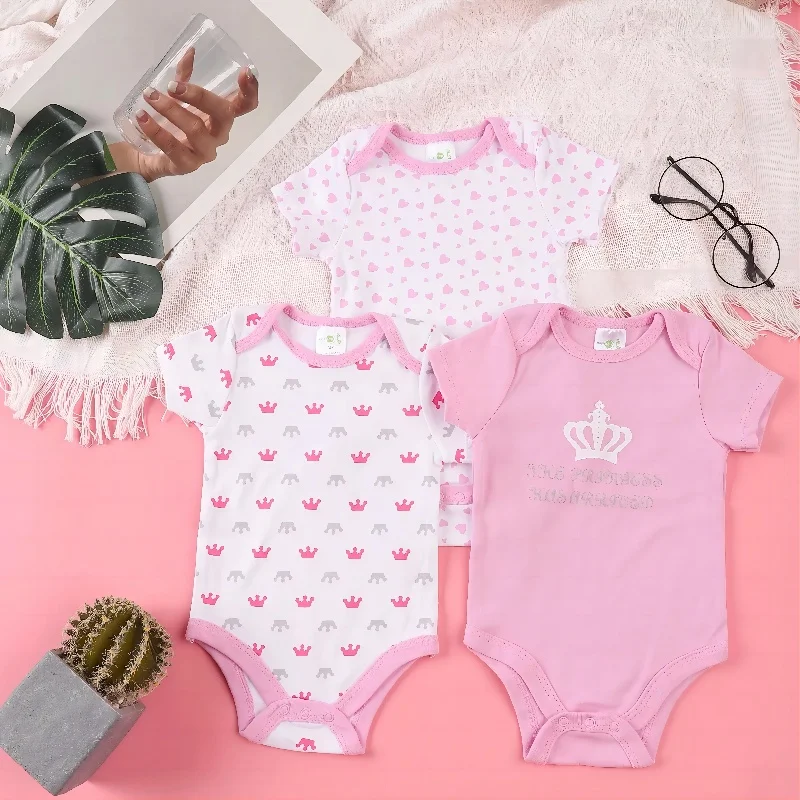 3pcs Baby Girl Summer White Pink Romper Three Piece Set Newborn Clothes Spring and Autumn Fashion Rompers Long Sleeved One Piece