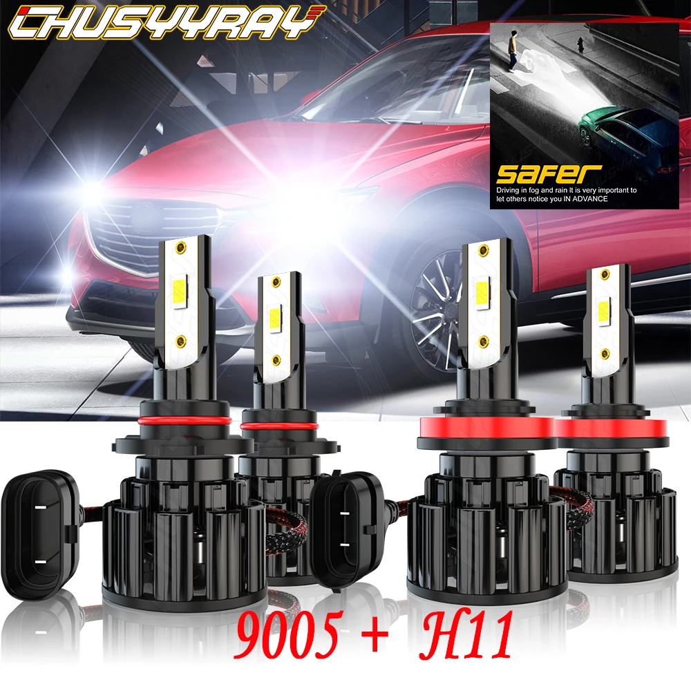 CHUSYYRAY LED Headlight Hi/Lo Combo Beam 9005 H11 Light Bulbs Car Conversion Lamps Kit Compatible For Mazda 3 2004-2006 luzes