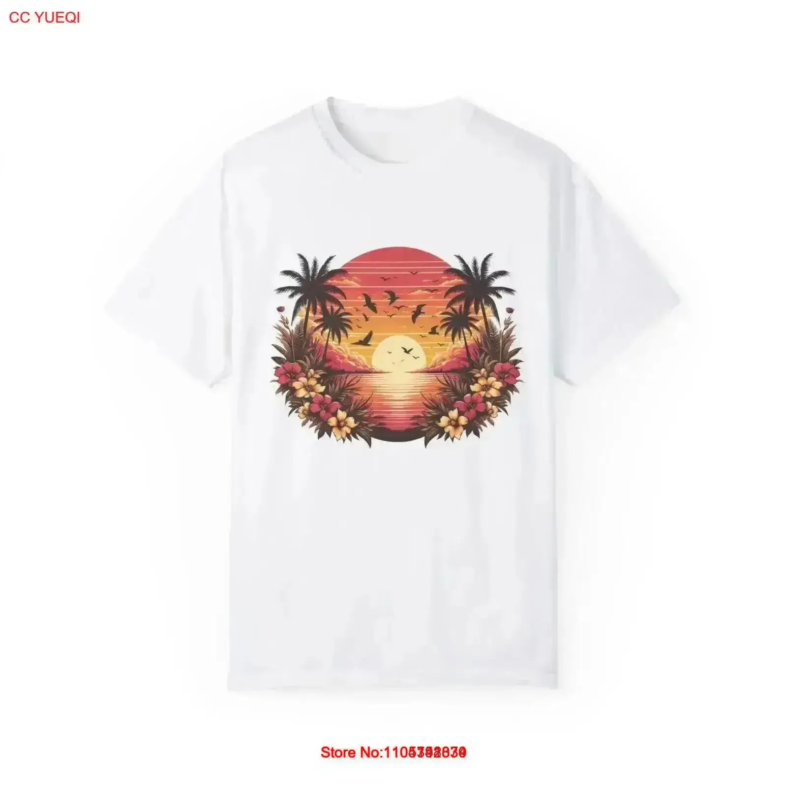 T-Shirt mit tropischem Sonnenuntergang-Motiv, entspannte Atmosphäre, perfekt für Sommer-Strandkleidung, Vintage-Stil, gewaschen, stilvoll, atmungsaktiv, grafisches Design, weich, Vintage