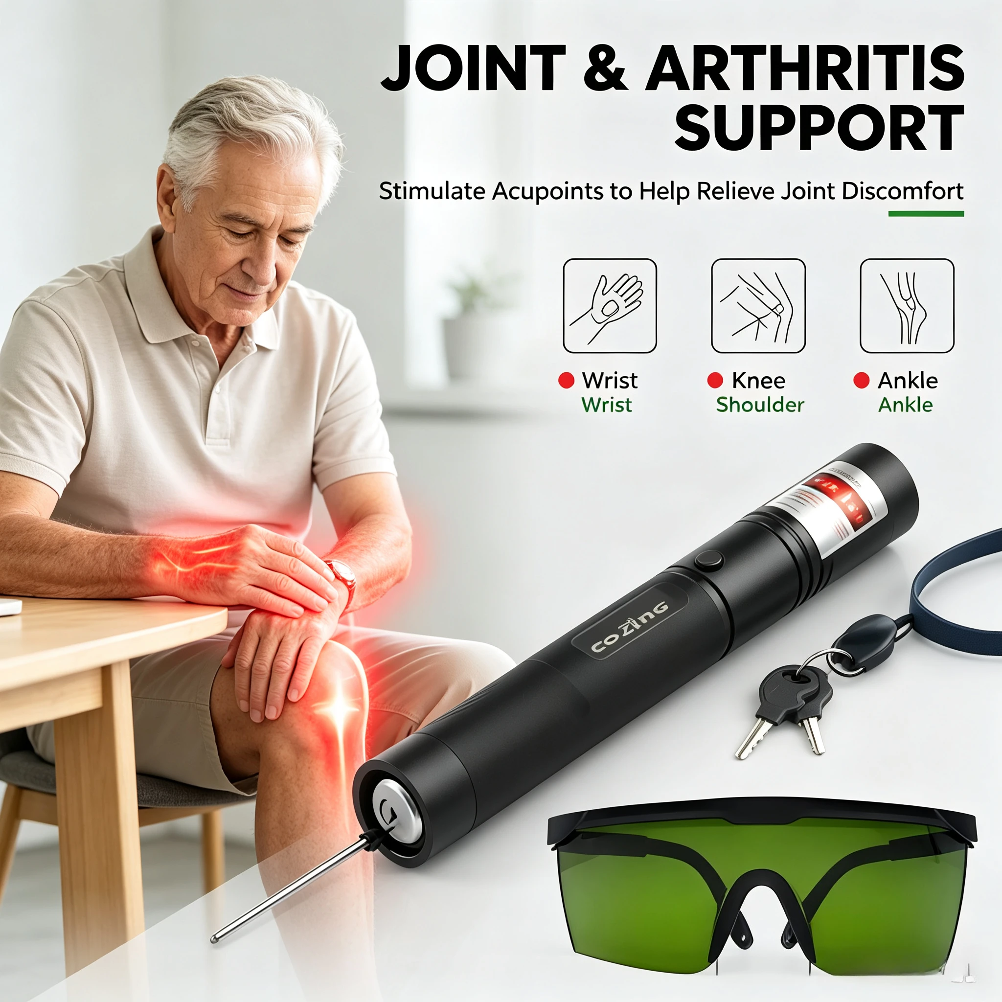 650nm Cold Laser Pain Reliever for Knees, Shoulders and Elbows, Portable Home Use Physiotherapy Device