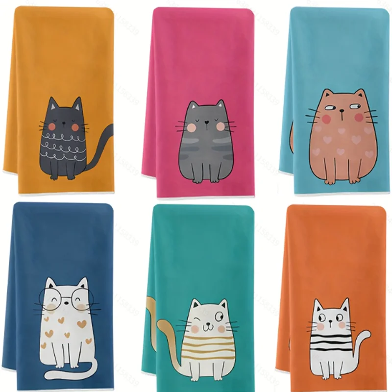 6Pcs, Six-Color Cat Kitchen Towels, 40Cm*60Cm Towel Set, Super Absorbent Soft Cleaning Cloth, Cooking and Baking Tea Towel, Hand Towel, Cleaning Cloth, Dishcloth, Kitchen Decoration, Living Room Decoration, Kitchen Essentials, Home Essentials