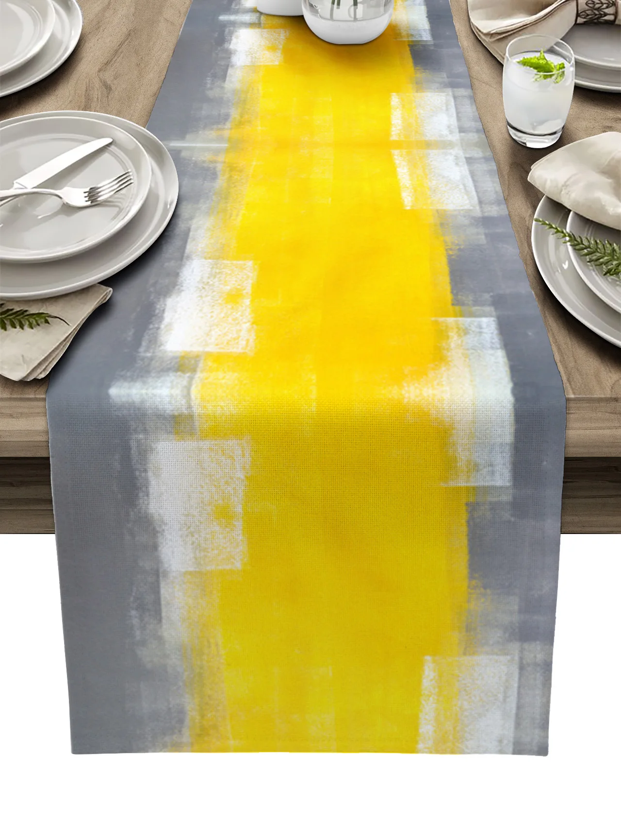 

Желто-серый абстрактный художественный масляный рисунок текстурные льняные настольные дорожки для обеденного стола принадлежности для свадебной вечеринки