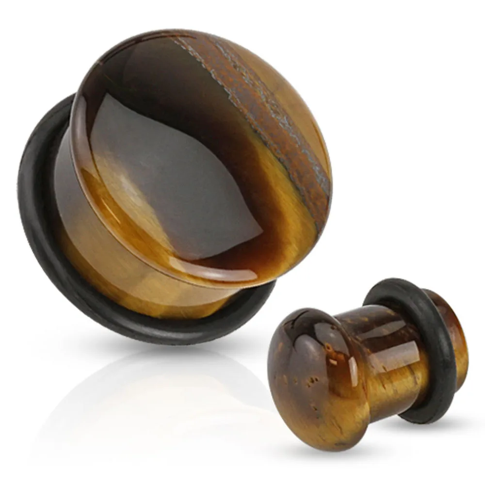 Natural Tiger‑Eye Solid Stone Ear Gauge Plugs Single Flare Tunnel Stretching Expander Unisex Ear Stretcher Body Piercing Jewelry