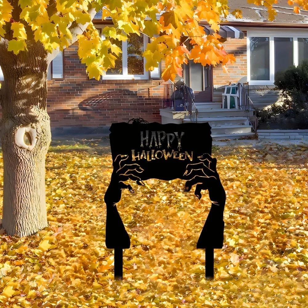 

Terrifying Atmosphere Gift Halloween Hand-held Signs Outdoor Yard Art Decor Metal Ground Inserts Weatherproof Garden Ornaments