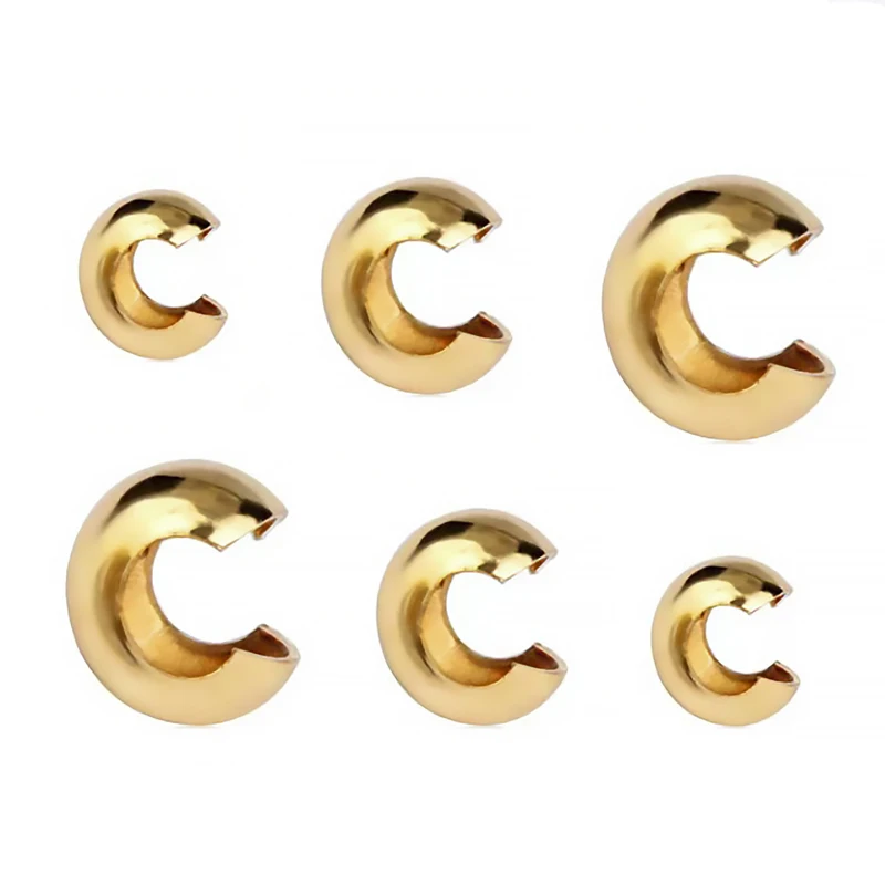 50Pcs/Lot Stainless Steel Gold Plated Conceal Crimp Covers Beads Half Moon Round Stopper Spacer Beads For Diy Jewelry Making