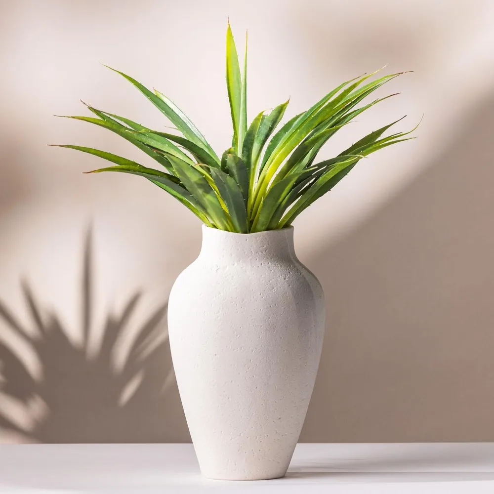 

Vase and Succulents White Textured Ceramic Vase 10.5 Inch with Aloe Plant 19 Inch for Centerpieces Home Decor with Faux Vases