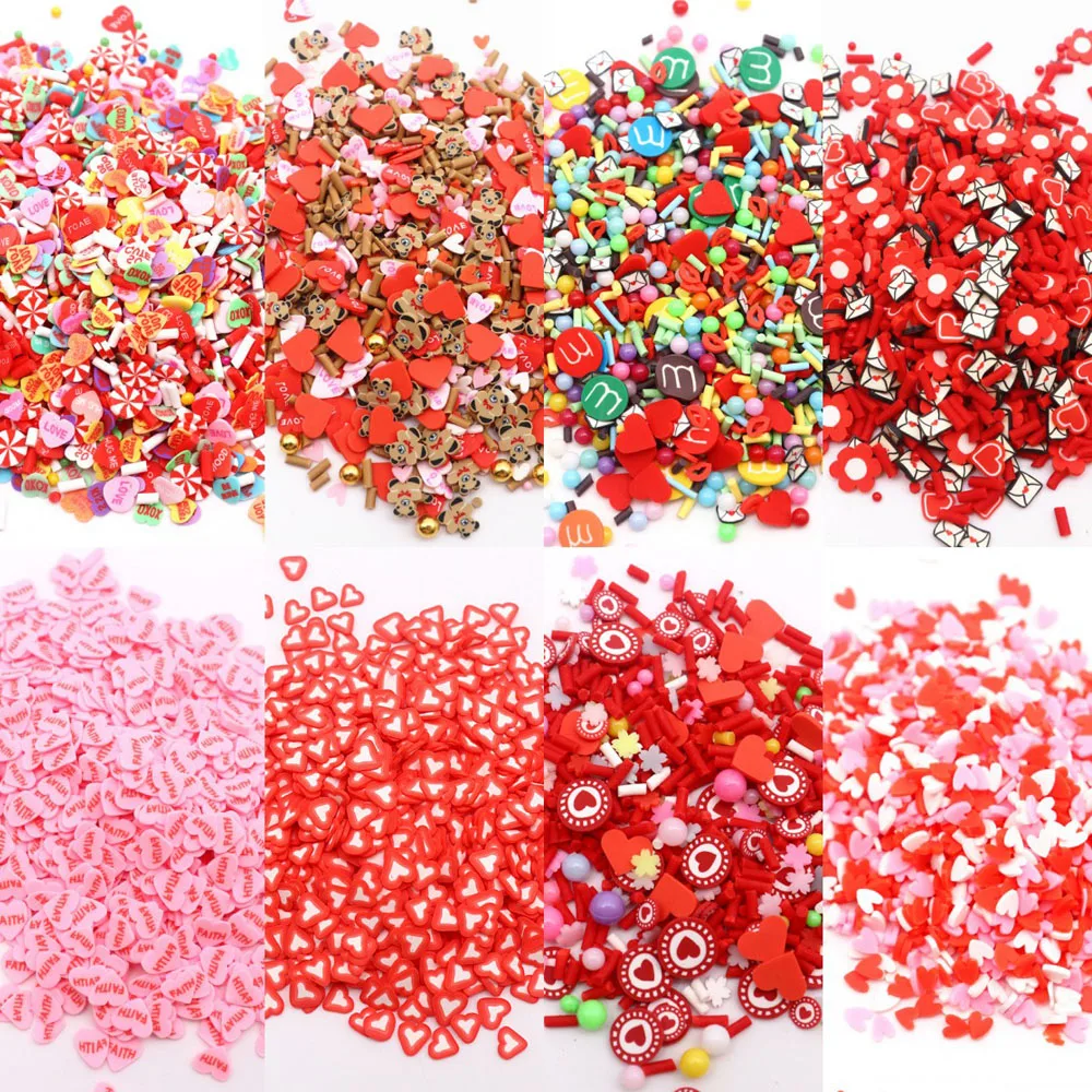 50g Valentines Mixed Heart Clay Slices Sprinkles Colorful Love Heart Polymer Clay for DIY Crafts Cute Plastic Accessories