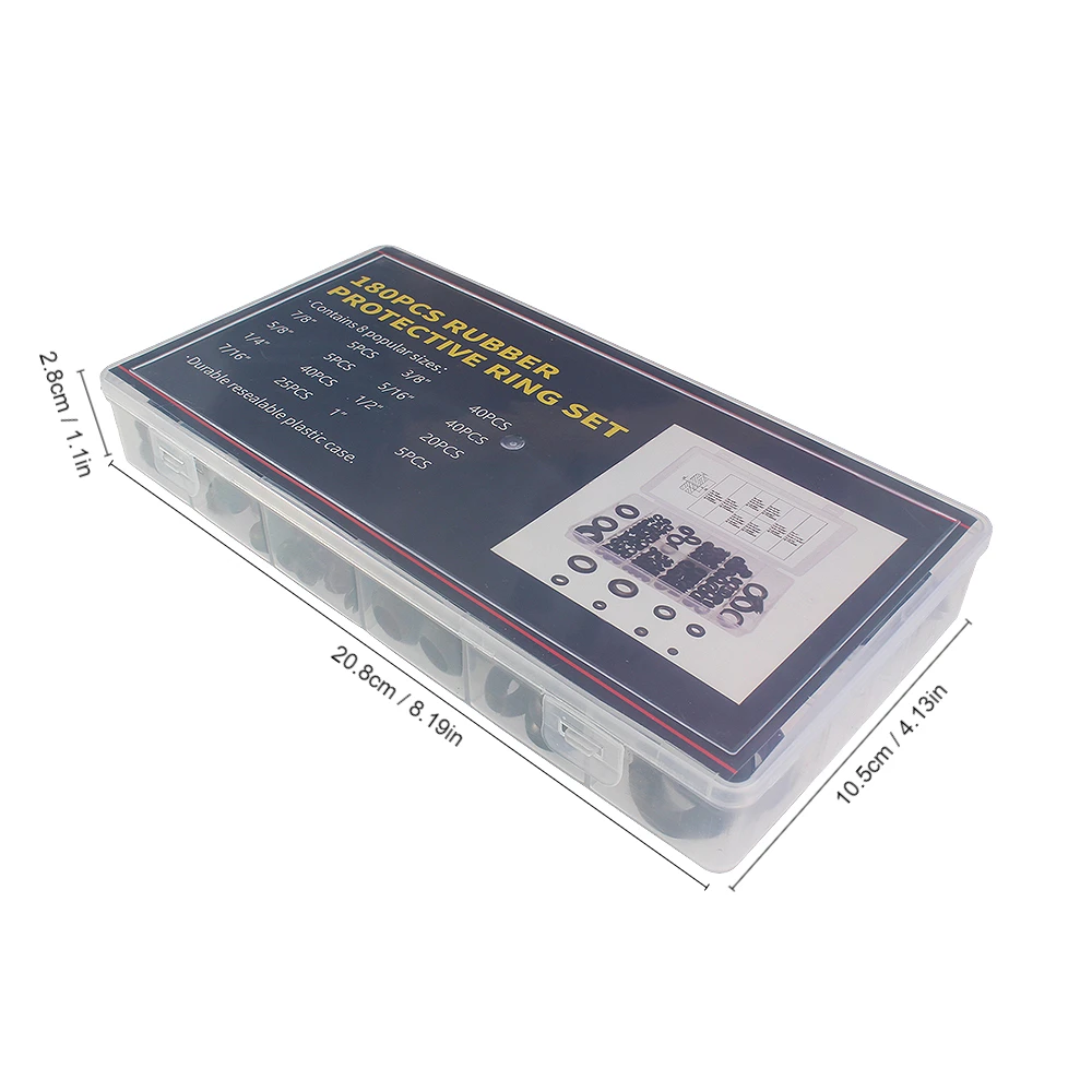 180PCS Black Rubber O-ring Kit - Guard Rings, Sealing Rings, and Oil Retainer Washers - Rubber Car Rings Set in a Box
