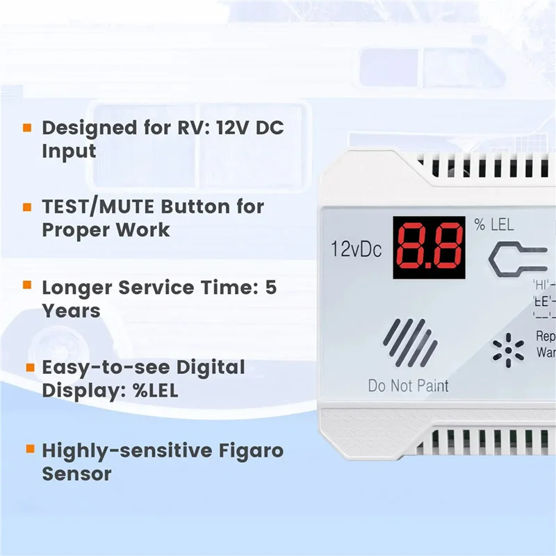 ABUO-3X Propane Detector 12V LPG Natural Gas Sensor Leak Alarm 85DB Siren For Car RV Home Digital Propane Tester Meter(White)