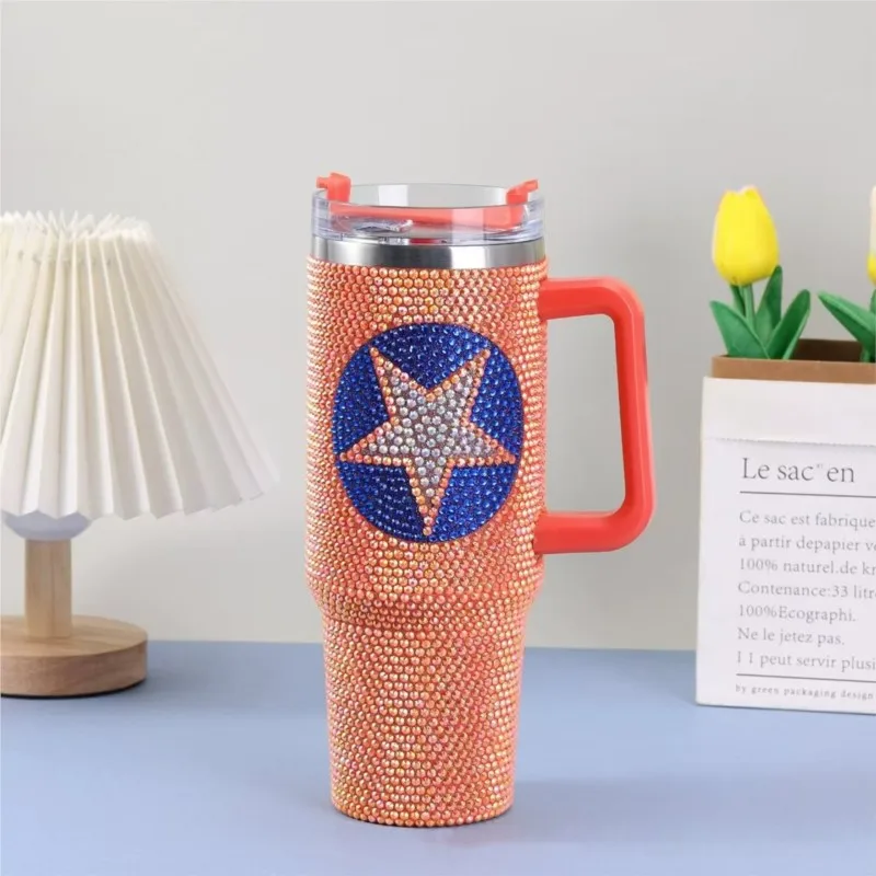 Bling Bling Rhinestone Tumblers Customizable Diamond Art Stones Stainless Steel 40 OZ Water Bottle Mosaic Cross Stitch  DIY Gift