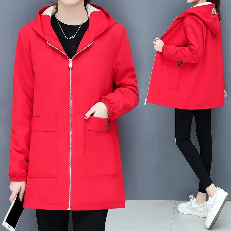 2024 New Winter Jacket Cotton Warm Puffer Coat Women Casual Parkas With Lining Plush hooded trench Outwear Women\'s Clothes