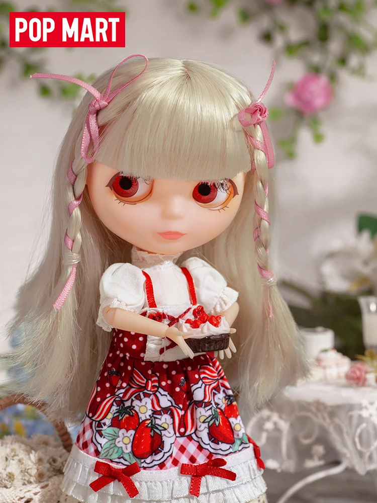 POP MART Blythe Strawberry Dress Movable Doll Small Cloth Doll BJD Toy Kawaii Action Figure Toys Collection Model Mystery Box