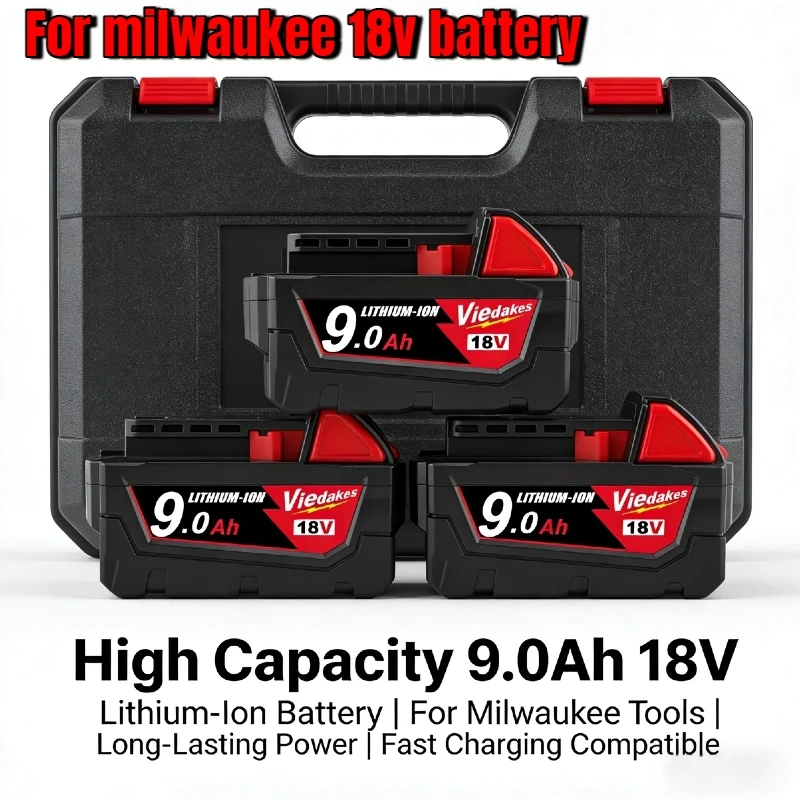 

18V Rechargeable battery For Milwaukee 18v Battery, 9000mAh Replacement battery for M18B5 48-11-1865 48-11-1850 48-11-1840