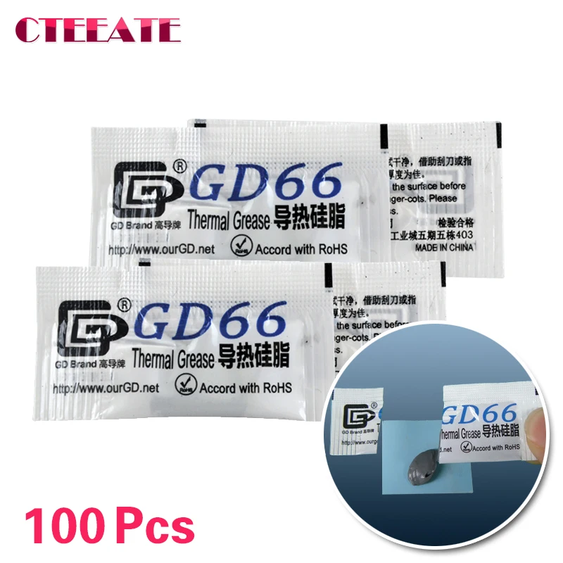 100pcs 90g GD66 Thermal Grease Heatsink High Performance LED Lamp Cooling Accessories Gray Net Weight 0.5g CPU Processor Gypsum