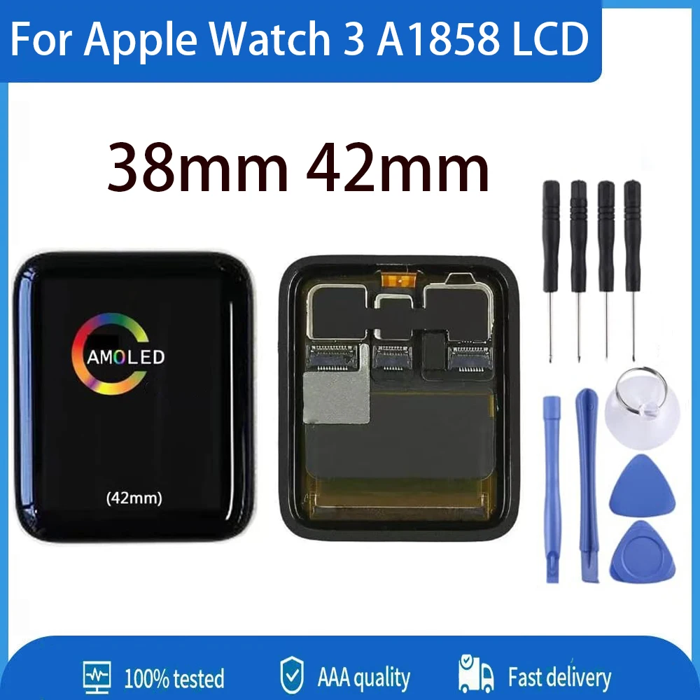 AMOLED For Apple Watch Series 3 38mm 42mm LCD Display Screen Digitizer Assembly For Apple Watch 3 A1858 LCD Panel Replacement