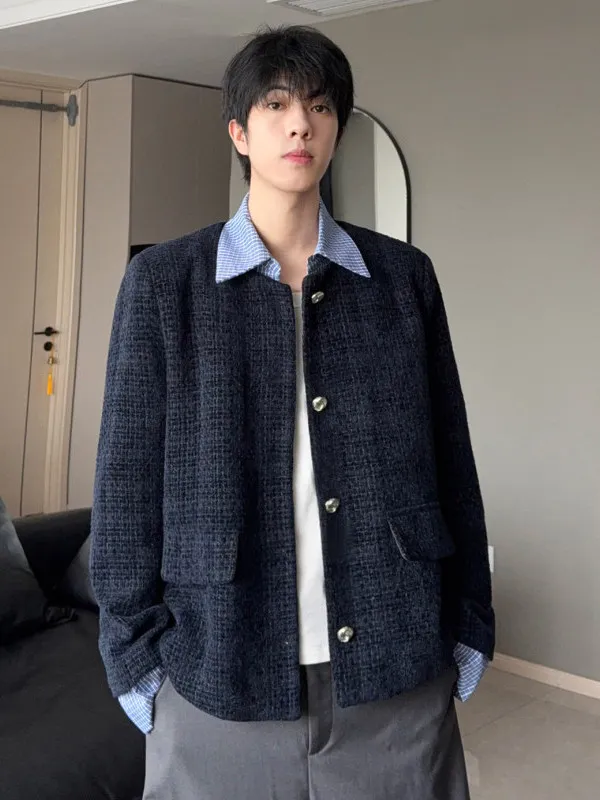 

TANGZ Studio Men's Casual Plaid irt Collar Jaet Loose Fit Polyester Fabric Autumn Outerwear Long Sve Youth Faion