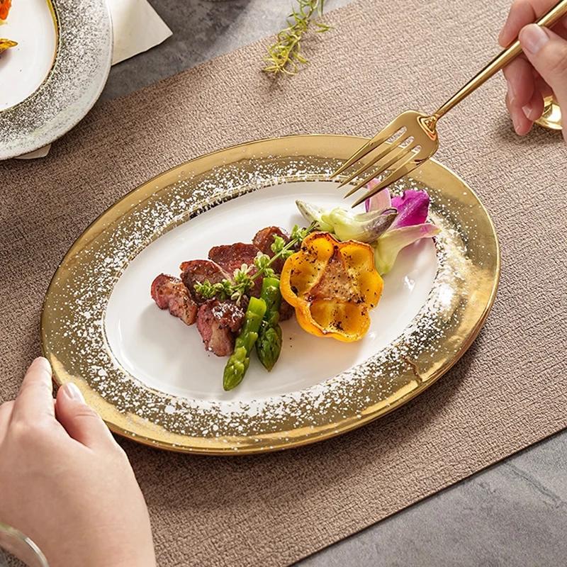 

10-inch Gradient Ceramic Oval Plate Tableware Luxury Wind Table Decoration Set Ceramic Tray Western Food with Large Plate