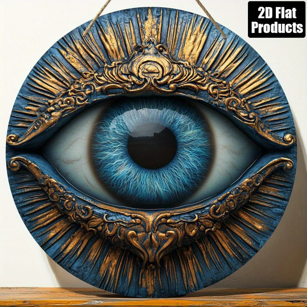 2D Flat, 1pc, Round Wooden Board Decorative Painting Sign, All-Seeing Eye Theme, Suitable for Bar Kitchen Coffee Shop Home Room