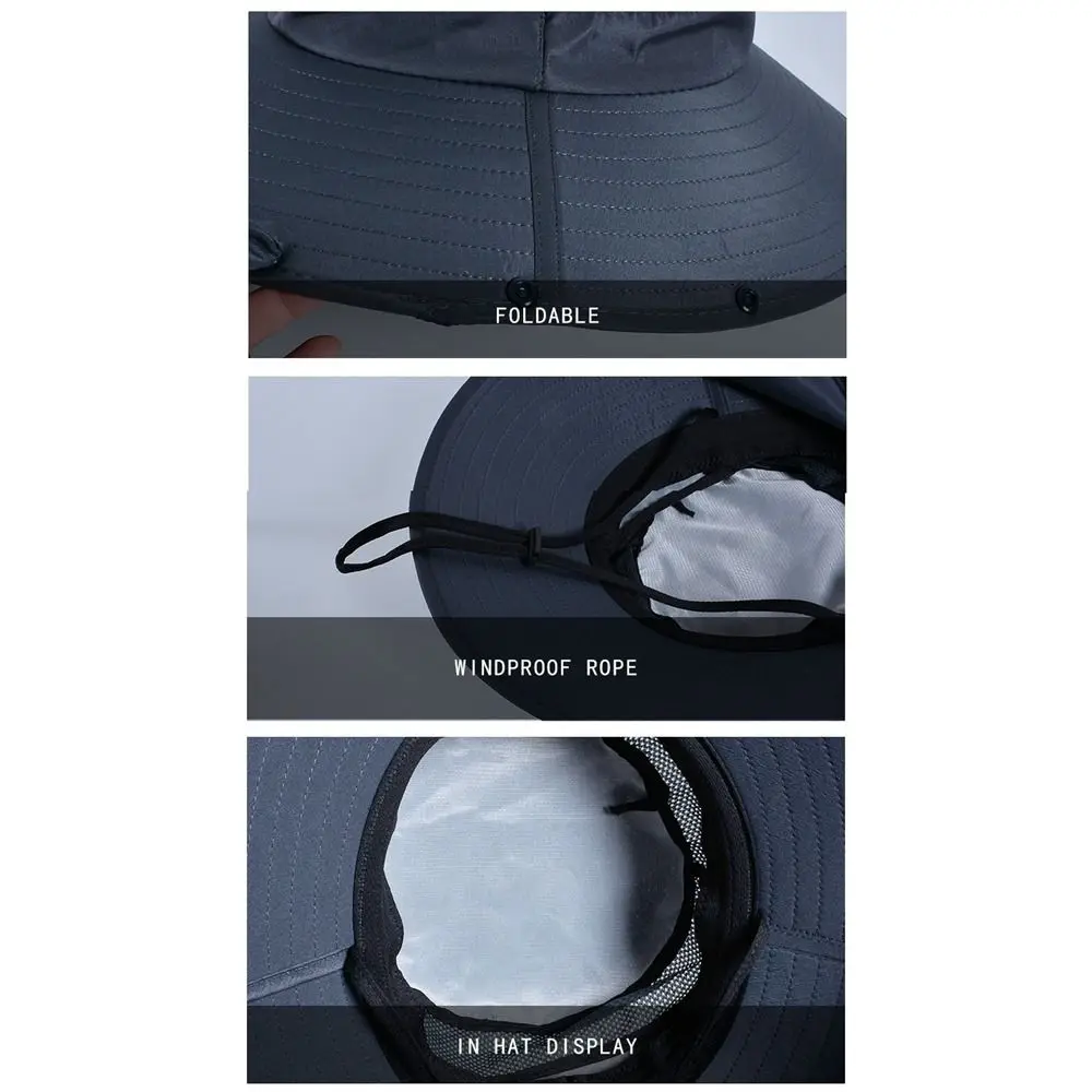 Simple Cloth Men Sun Hat Neck Protection Removable Shawl Women Visor Cap With Lanyard Ultraviolet-proof Summer Bucket Hat Beach view 3