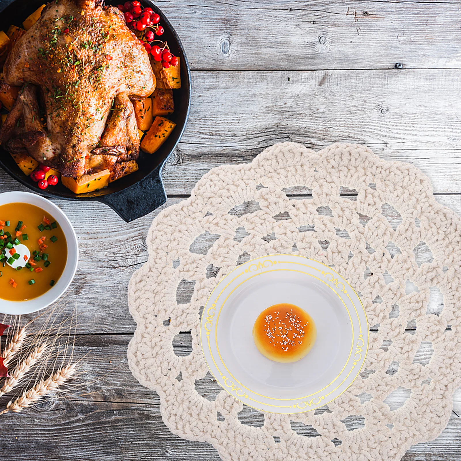 

Cotton Rope Coaster Vintage Decor Cloth Doilies Dining Table Crochet Material Package Simple Stylish Nordic Heat Insulation