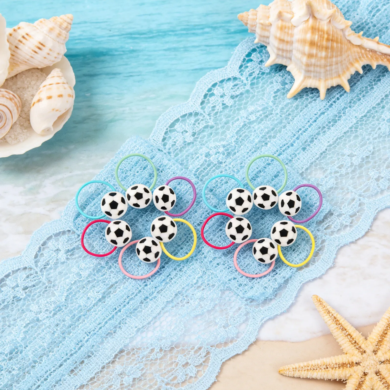 24Pcs Soccer Hair Ties Cartoon Elastic Bands Soft Comfortable Hair Accessories Sports Events Party Gifts Football Theme