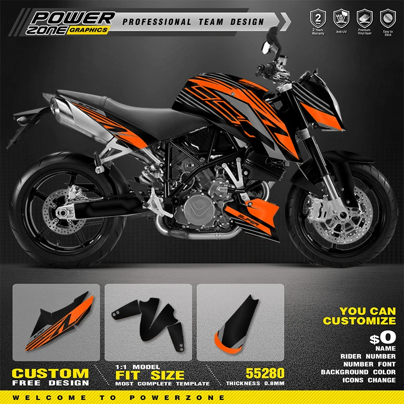 PowerZone Custom Team Graphics Backgrounds Decals Stickers Kit Motorcycle SUPERMOTO For KTM 2005-2016 DUKE 990 2007-2013 990R 10