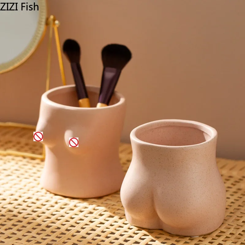 

CeramicBody Art Sculpture Storage Bucket Storage Tank Pen Holder Art Ornament Statue Desktop Organizer Makeup Brush Storage Rack