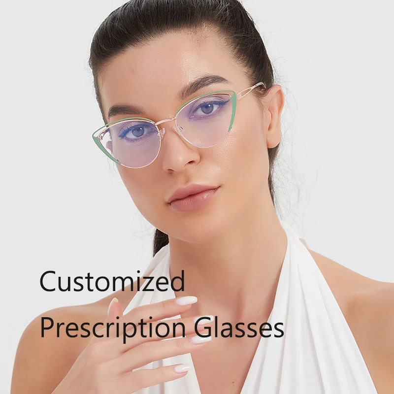 

Customize Prescription Glasses Women Cat Eye Multi-Focal Progressive Photochromic Anti-Blue Light Myopia Hyperopia Eyeglasses