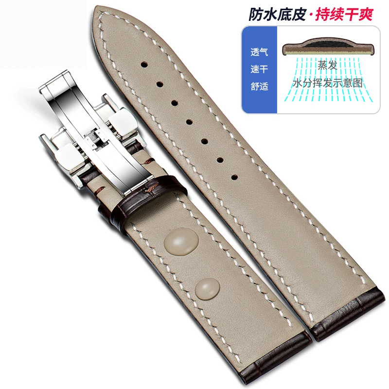 FUYIJIA 13MM~23MM Soft Cowhide Watchbands L-ongines Substitute Strap 316L Stainless Steel Butterfly Buckle Genuine Leather Belt