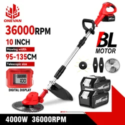 Onevan cortador de grama elétrico sem escova 36000rpm aparador de grama sem fio dobrável cortador de jardim ajustável para makita 18v bateria